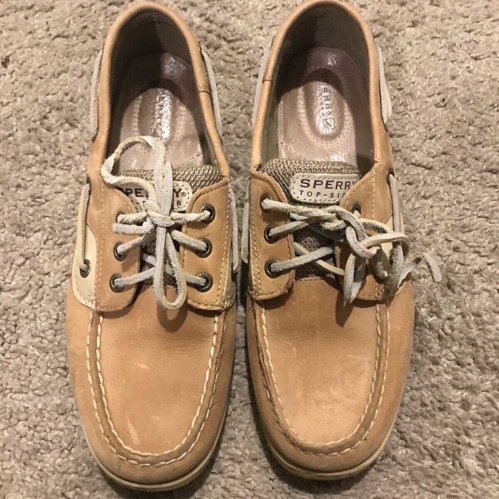 Sperry Top-Sider Songfish Linen/Oat Leather Slip On Boat Shoes Woman's Size 9
